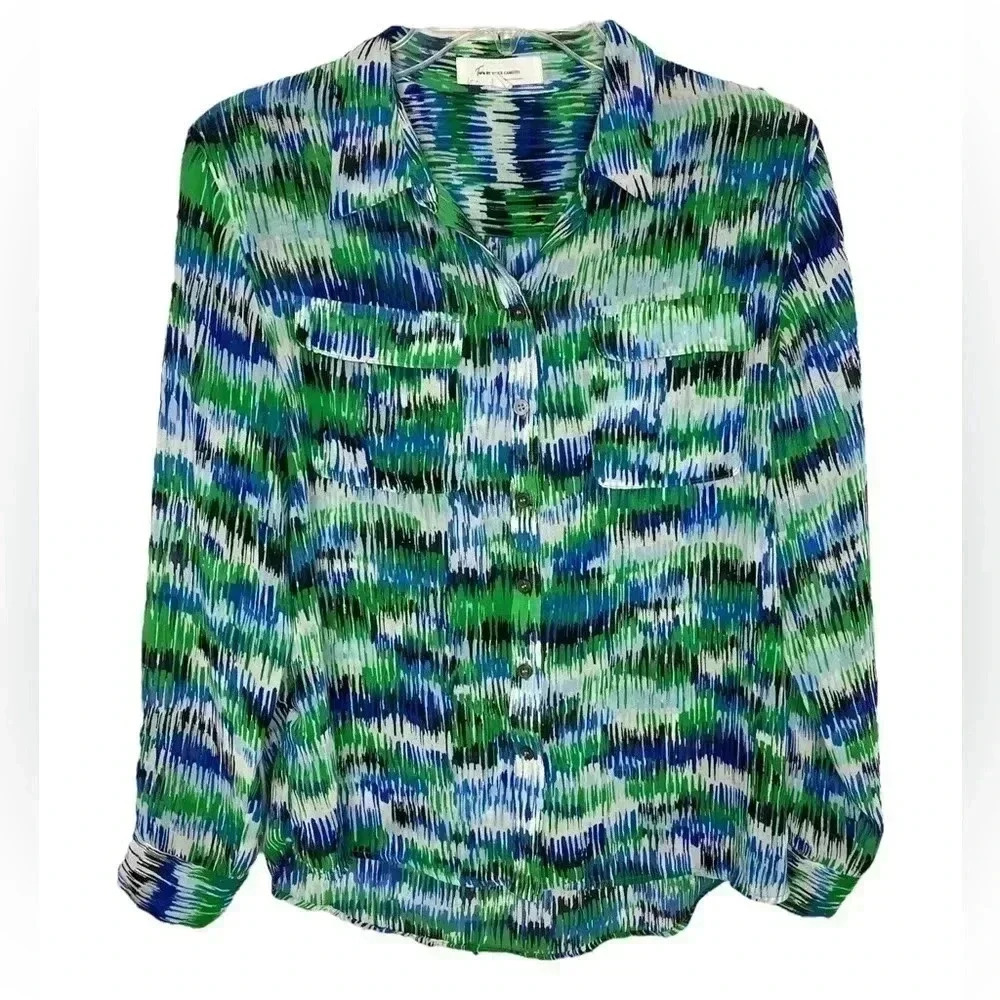 Two By Vincent Camuto Women’s Shirt Top button Front Long Sleeve Sheer